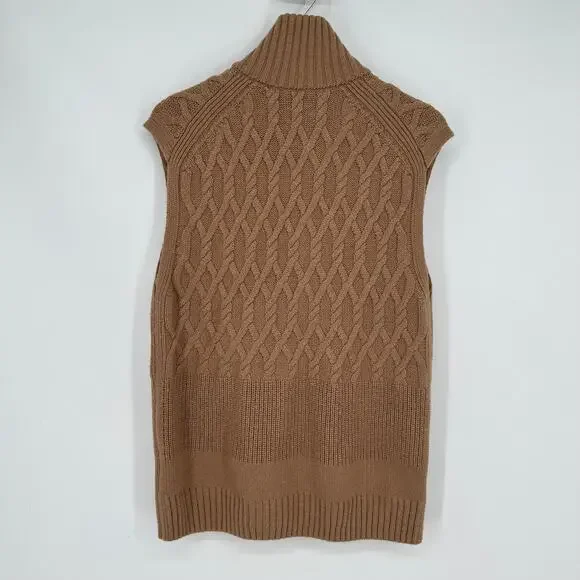 COS Men's Cable Knit Sweater Vest 100% Wool Sleeveless Full Zip Rib Knit, Tan - Picture 9 of 14